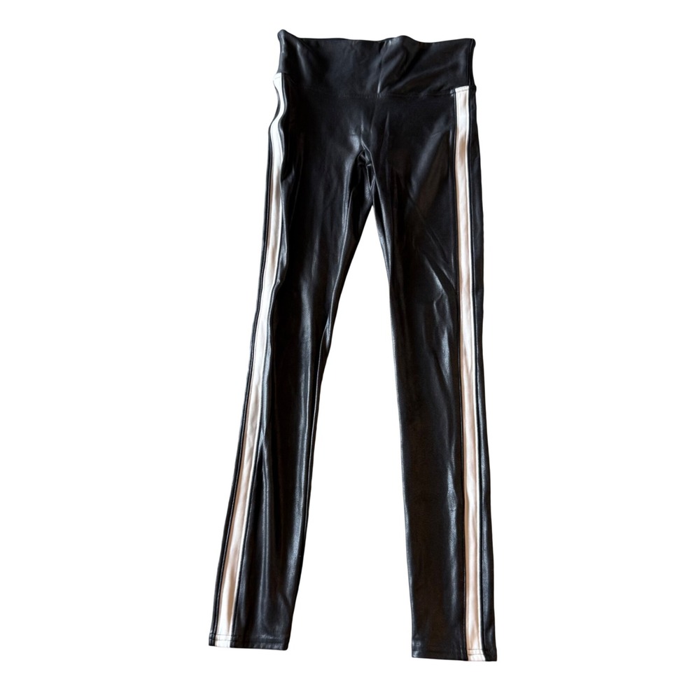 Spanx Women's Faux Leather Side Stripe Leggings Small Black White Shapewear